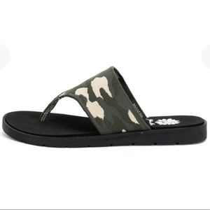 yellow box camouflage flip flops
